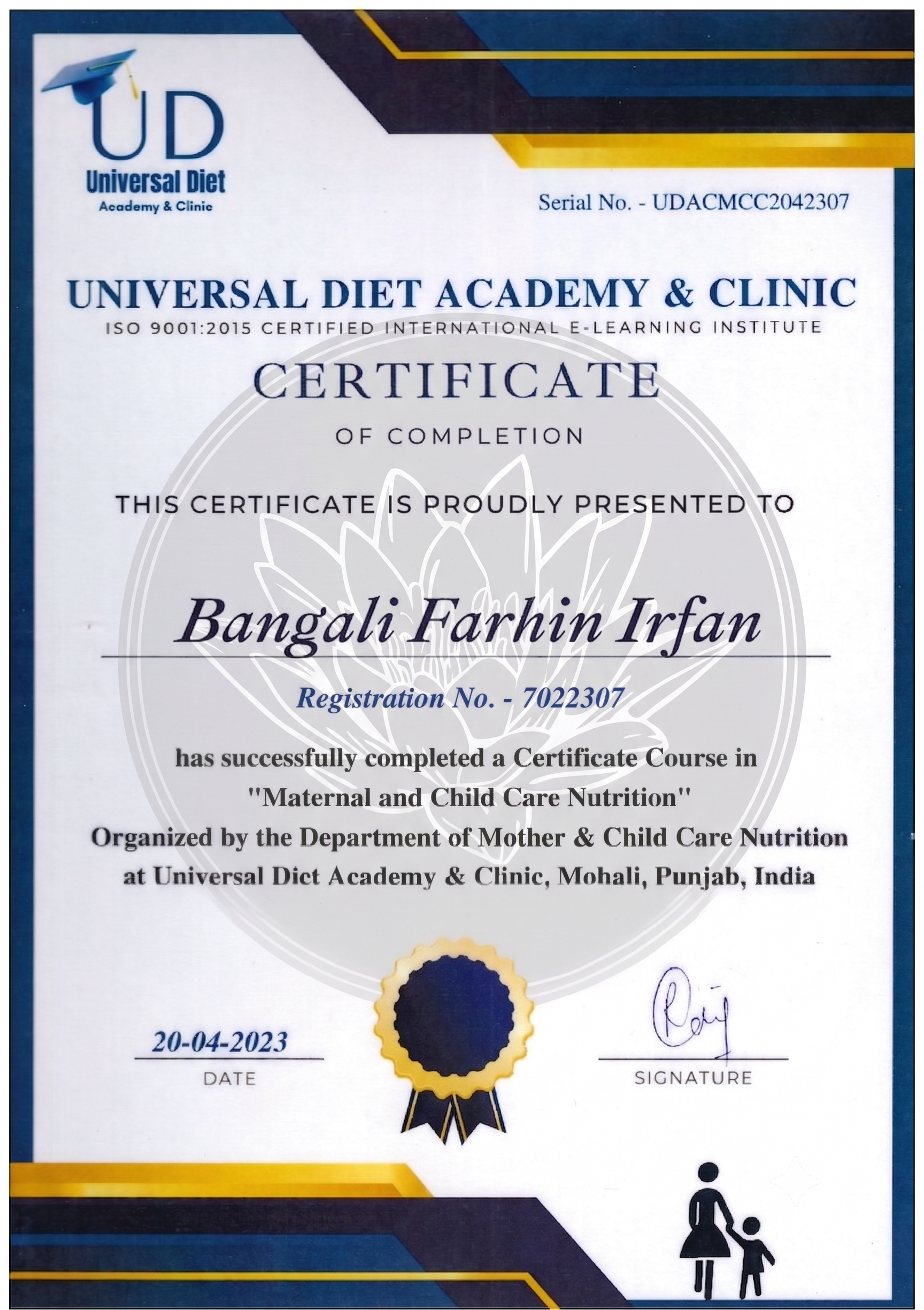 Dr. Farhin Achievement Certificate A-1